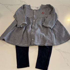 Petite Bateau organic cotton Striped Navy & White Dress and Leggings - 18 months